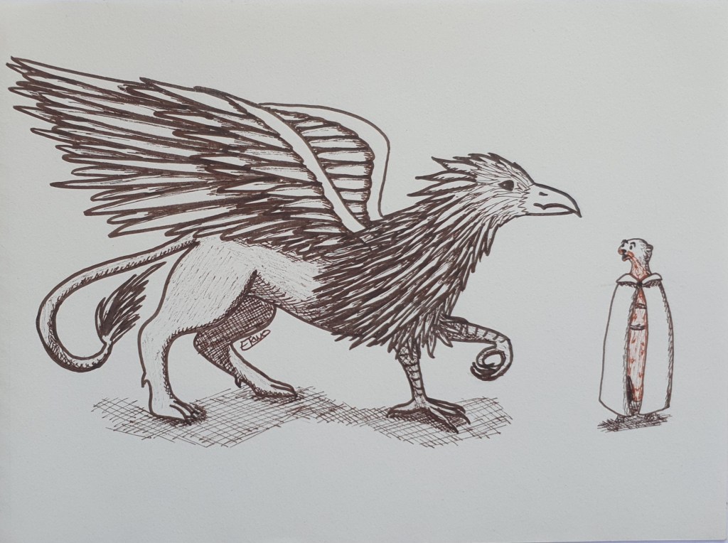 Jour 8 : GRIFFON Quelle ne fut pas sa surprise lorsqu'un imposant griffon apparut en réponse ! Le voleur apeuré lâcha son butin, cause certaine d'une si puissante invocation.