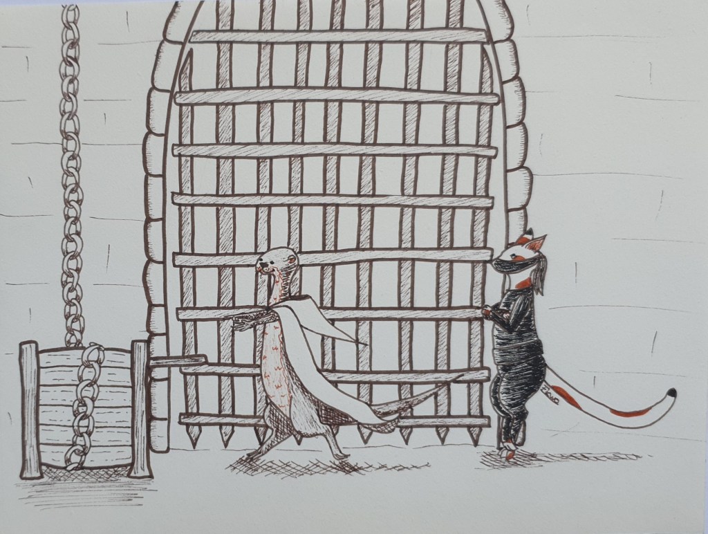 Jour 11 : HERSE Le temps que les deux animaux descendent à toute patte et que la loutre active l'ouverture de la herse, le griffon était déjà hors de vue.