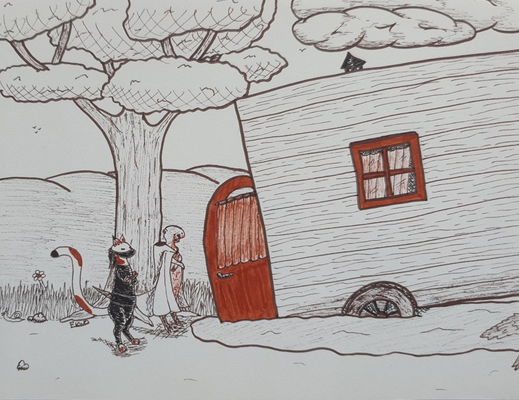 Jour 20 : SABLE MOUVANT Une fois leurs palpitations calmées, le barde leur apprit qu'ils ne pourraient pas profiter de la caravane plus longtemps car les roues étaient prises dans des sables mouvants. Il fallait attendre les secours.