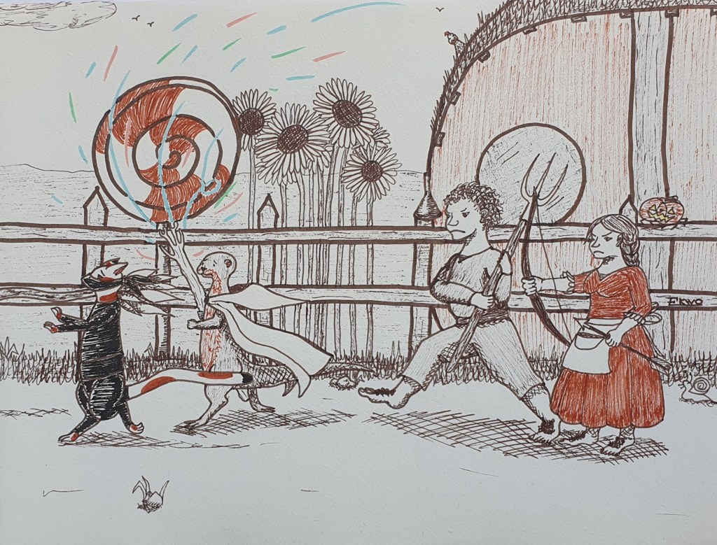 Jour 29 : HOBBIT Le bâton n'avait pas dit son dernier mot — si tant est qu'il puisse prononcer n'importe quel mot — et se rebella contre les remontrances. Il lâcha du chaos d'artifice en tous sens. Furieux de tout ce désordre, les hobbits qui habitaient là chassèrent les intrus.