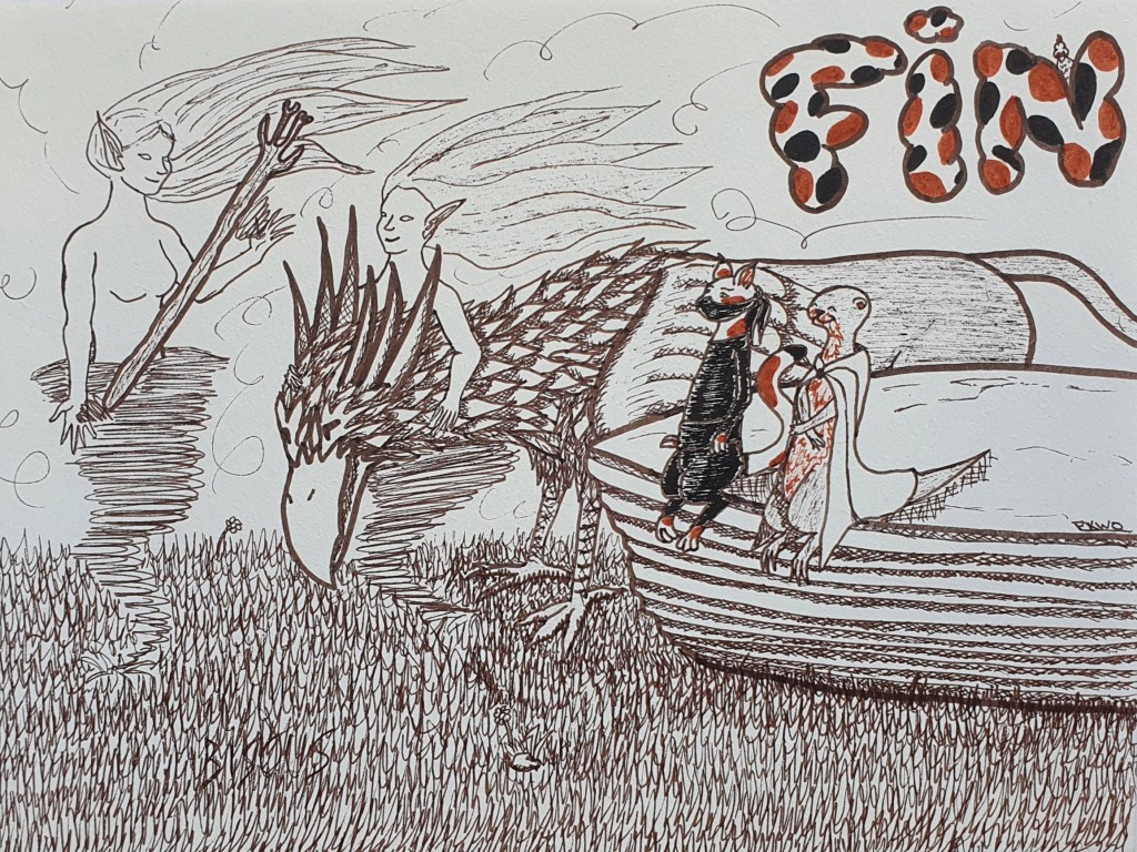 Jour 31 : SYLPHIDE Les sylphides qui résidaient là connaissaient bien le griffon. C'était à elles que ve dernier voulait offrir le bâton du chaos. La loutre, finalement charmée par l'idée de s'éloigner de cet artefact dangereux, le leur céda volontiers. Le chat, échaudé, ne fit pas non plus mine de s'en emparer. Il volerait autre chose... FIN